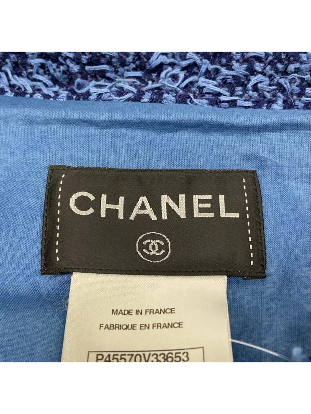 Chanel Dress 38 M Blue Tweed Zip Up Cotton